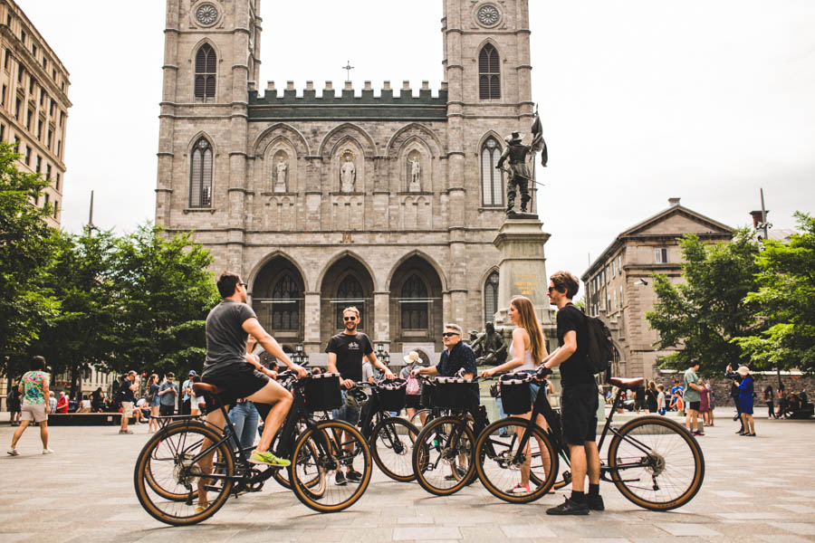Montreal Bike Tour in front of Basilica Notre-Dame Old Montreal